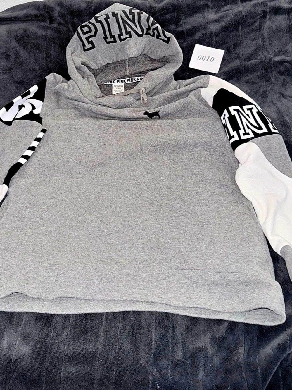 PINK Color Block Hoodie in Gray & Black Size Medium Like New